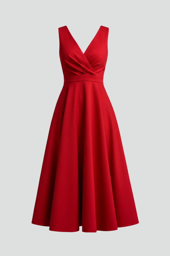 Abito midi da donna con scollo a V - Modello svasato senza maniche con chiusura a zip sul retro - Abito da cocktail versatile sotto il ginocchio