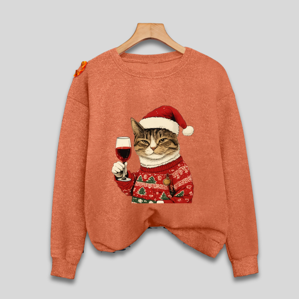 Brzydki świąteczny sweter dla kobiet - zabawna bluza z kotem Mikołajem