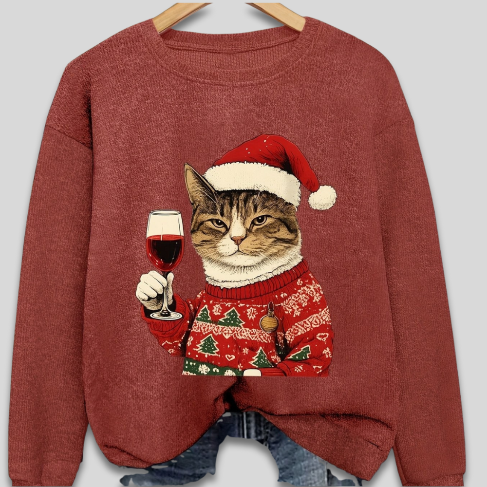 Pulover urât de Crăciun pentru femei - Sweatshirt amuzant Santa Cat