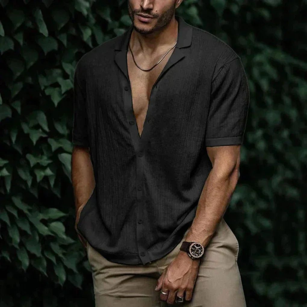 Men's Linen Shirt | Lightweight Summer Button-Down | Breathable Knitted Beach Top | Casual Vacation Shirt for Men | Comfort Fit