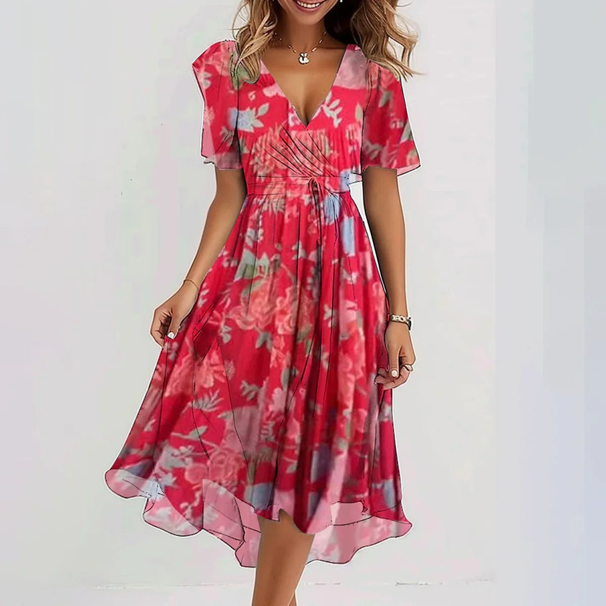 Sukienka damska Clara - Elegancka sukienka z krótkim rękawem o dopasowanym kroju i ponadczasowym designie