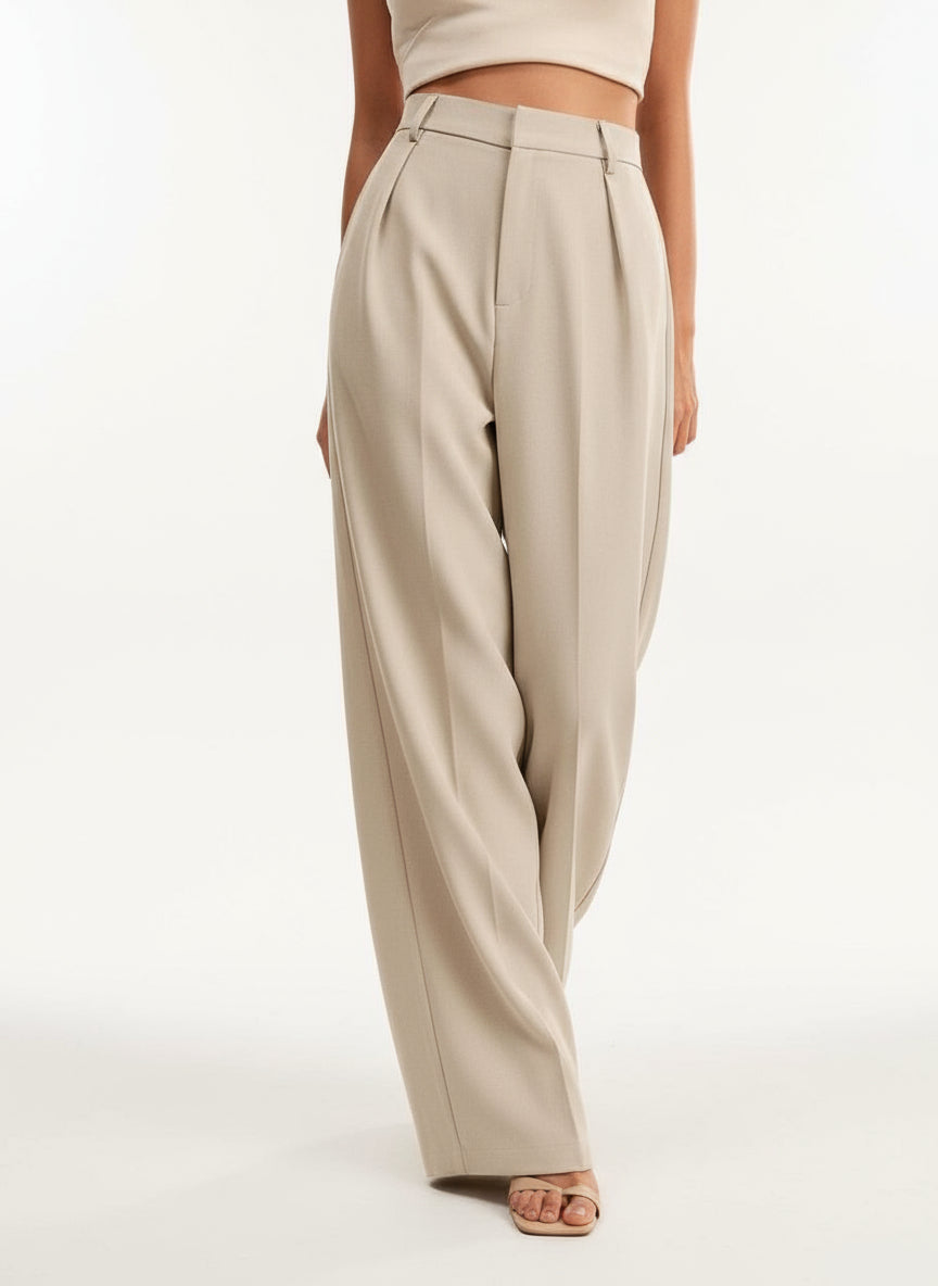High Waist Wide Leg Tailored Trousers for Women | Smart Office Dress Pants with a Structured Waist and Flowing Silhouette