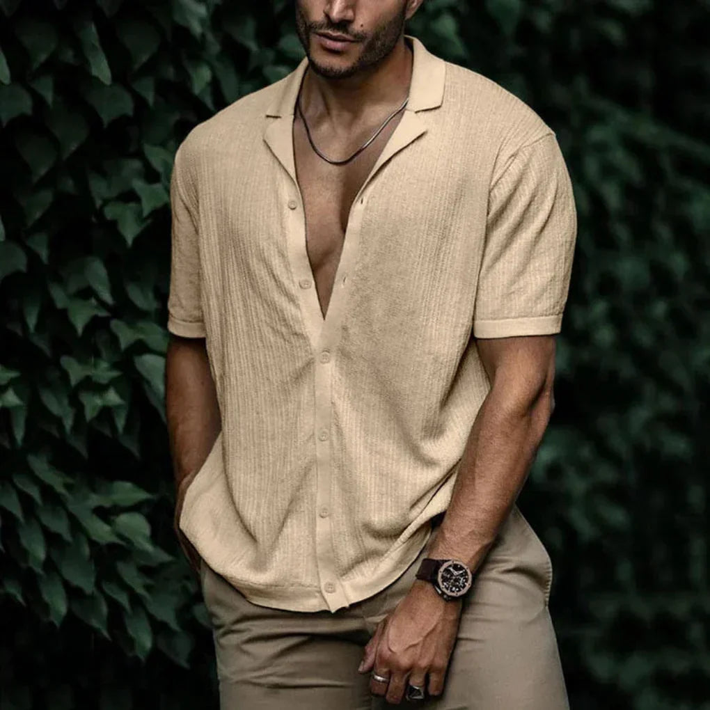 Men's Linen Shirt | Lightweight Summer Button-Down | Breathable Knitted Beach Top | Casual Vacation Shirt for Men | Comfort Fit