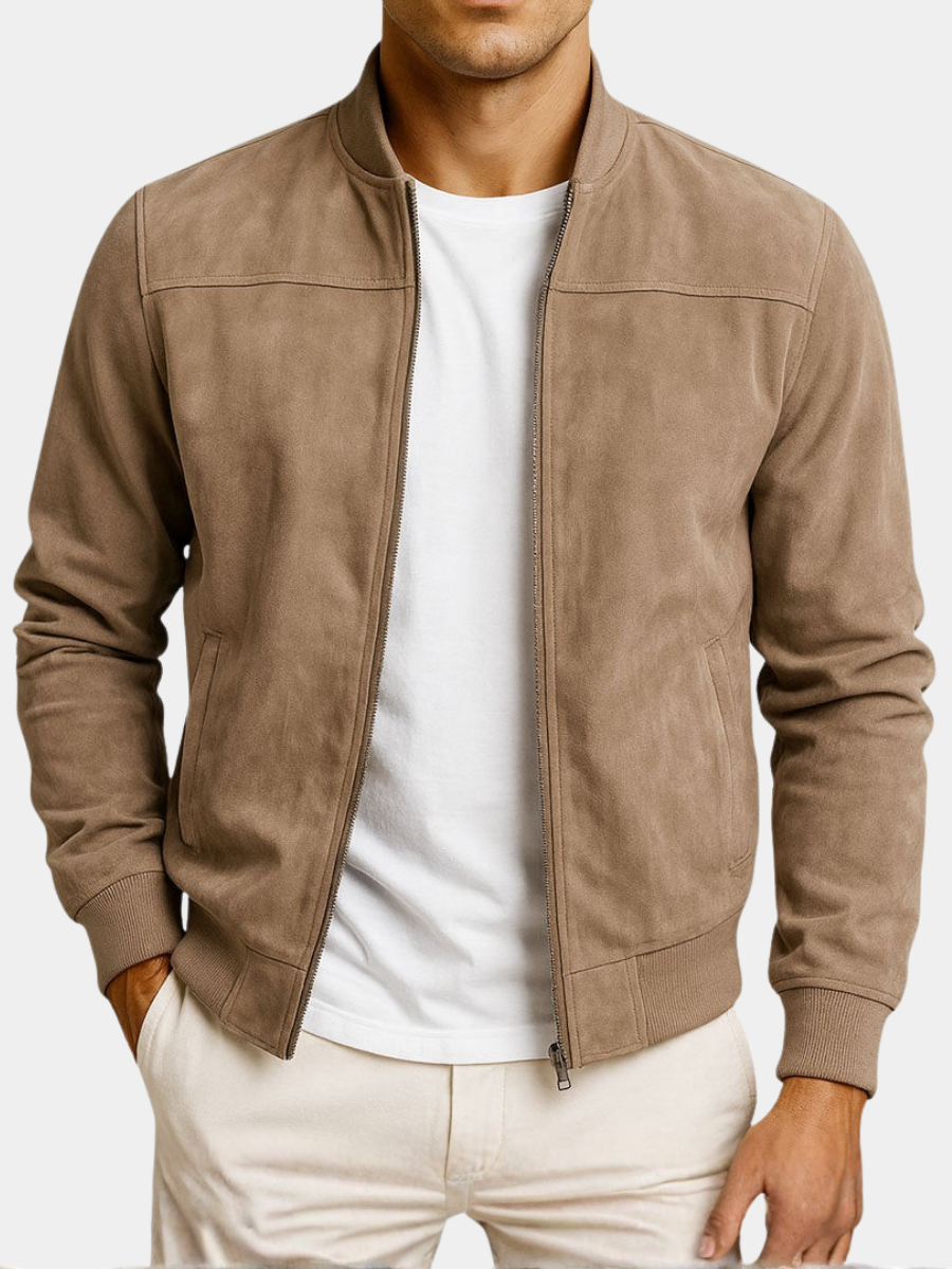 Men's Genuine Suede Leather Jacket - Lightweight Casual Coat with Structured Fit and Classic Collar for Everyday Wear