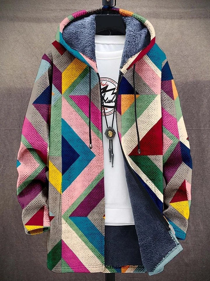 Męski kardigan z kapturem z polaru – kurtka z pełnym zamkiem błyskawicznym w stylu „colorblock”, z ciepłą polarową podszewką i regulowanym kapturem
