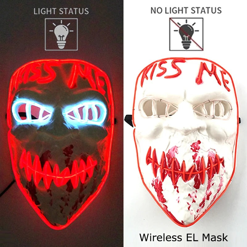 Bezdrátová neonová LED maska na pročištění – maska na Halloween a cosplay, která svítí ve tmě