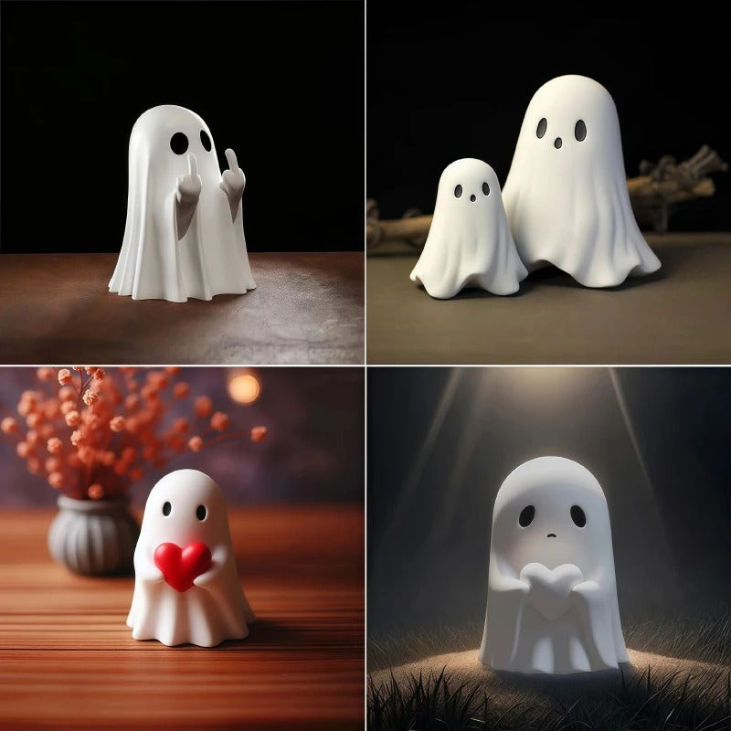 Vtipná halloweenská figurka ducha s prostředníčkem