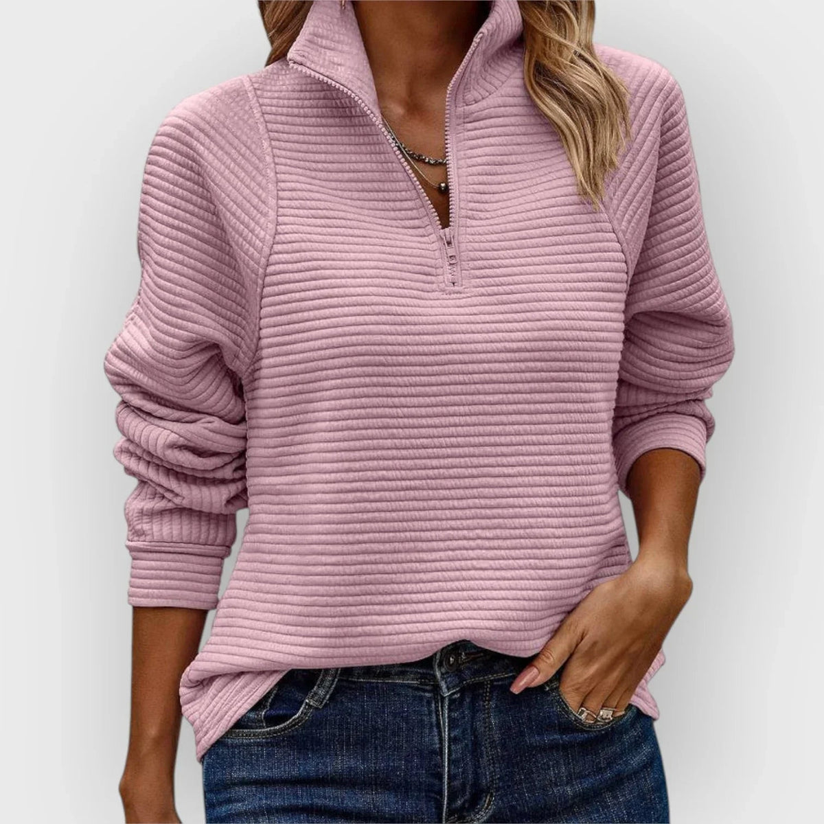Pull à demi-zip pour femme - Pull à col en V et fermeture éclair - Pull en maille léger et décontracté - Haut polyvalent à superposer pour un confort au quotidien