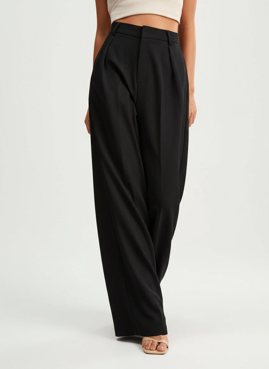 High Waist Wide Leg Tailored Trousers for Women | Smart Office Dress Pants with a Structured Waist and Flowing Silhouette