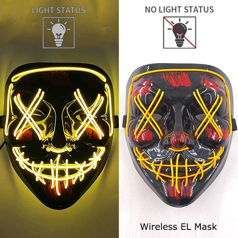 Bezdrátová neonová LED maska na pročištění – maska na Halloween a cosplay, která svítí ve tmě