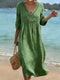 Women's 100% Cotton V-Neck Summer Dress | Lightweight Short Sleeve Midi Dress with Pockets | Casual Relaxed Fit Day Dress