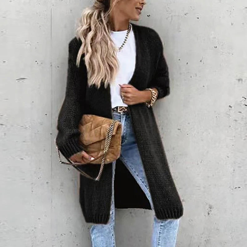 Elegant women's cashmere cardigan - mid-length and warm for fall/winter