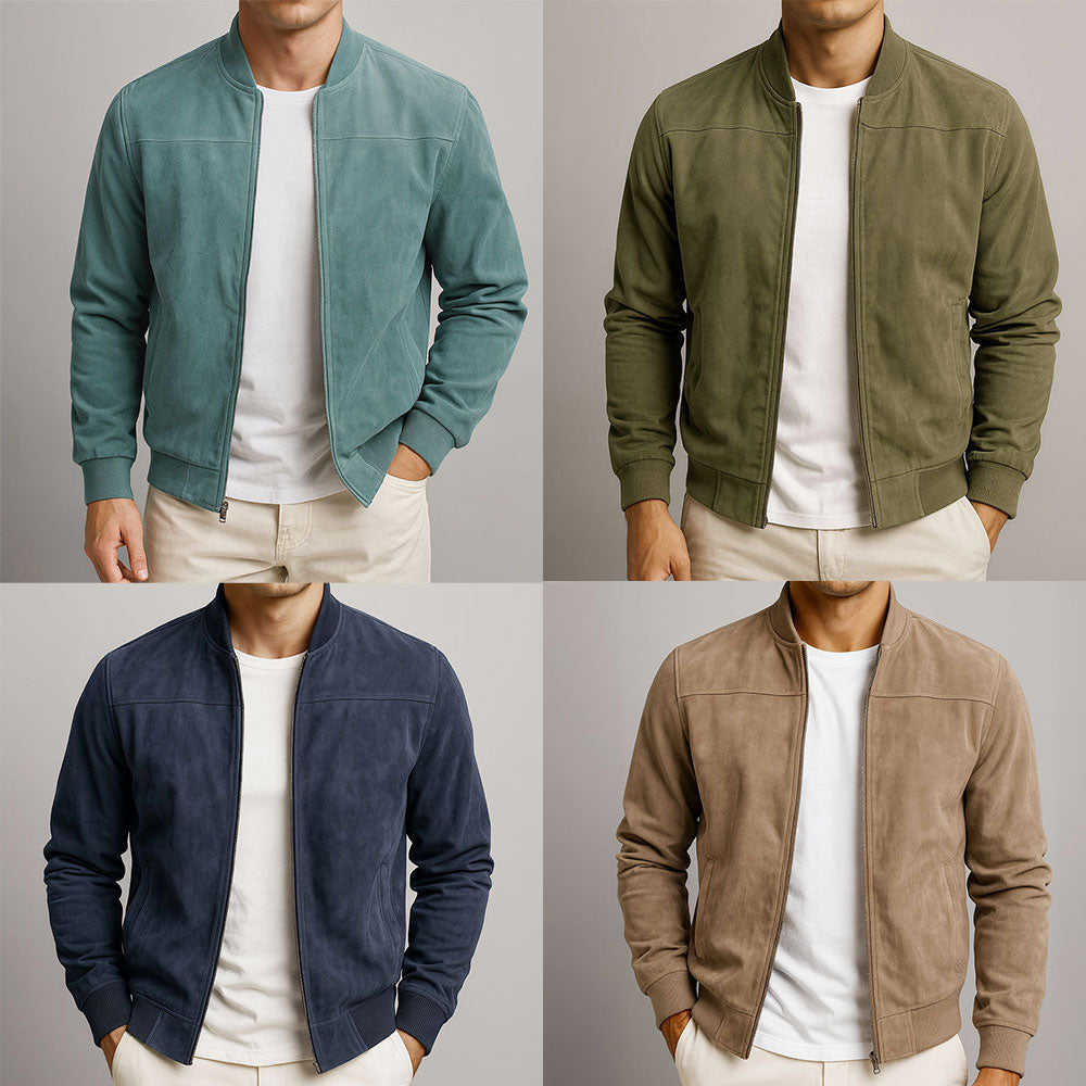 Men's Genuine Suede Leather Jacket - Lightweight Casual Coat with Structured Fit and Classic Collar for Everyday Wear