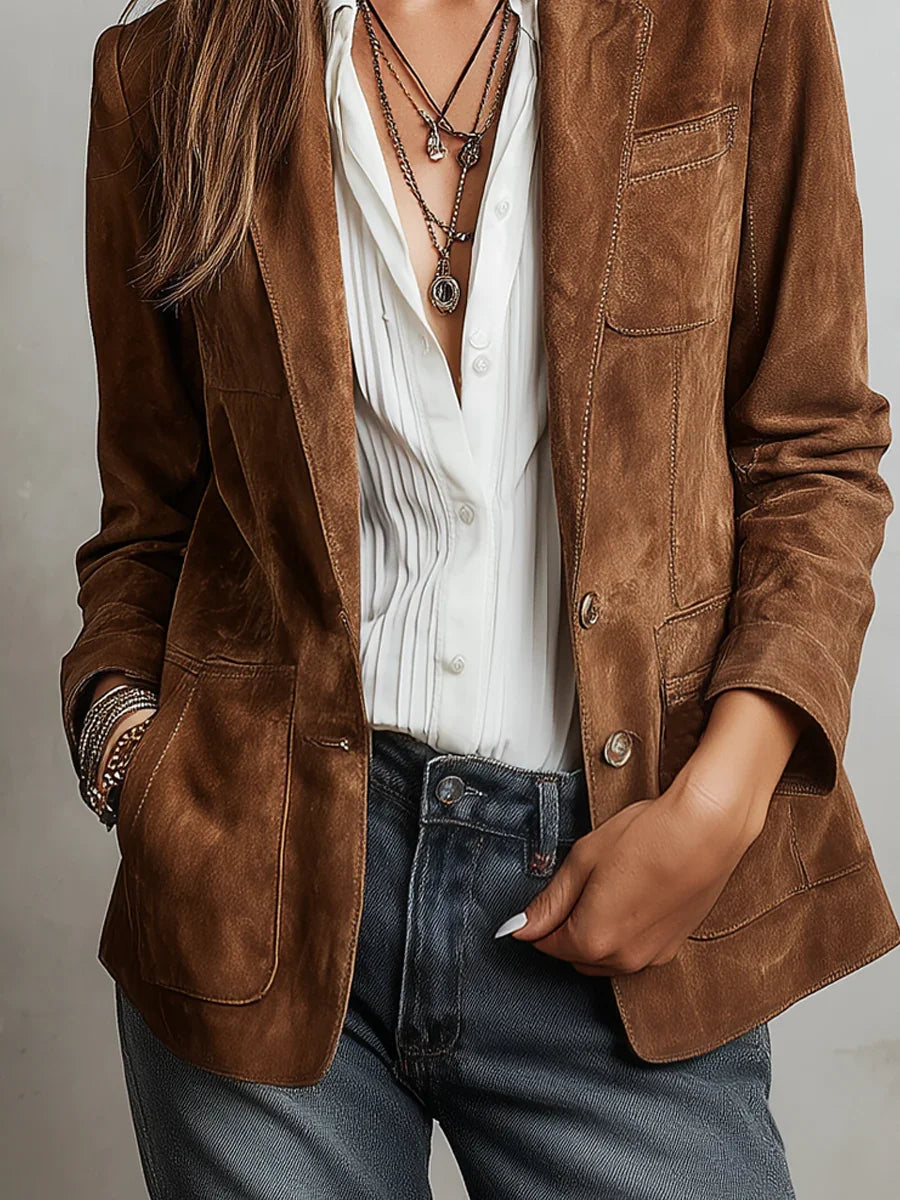 Button-Down Suede Blazer for Women