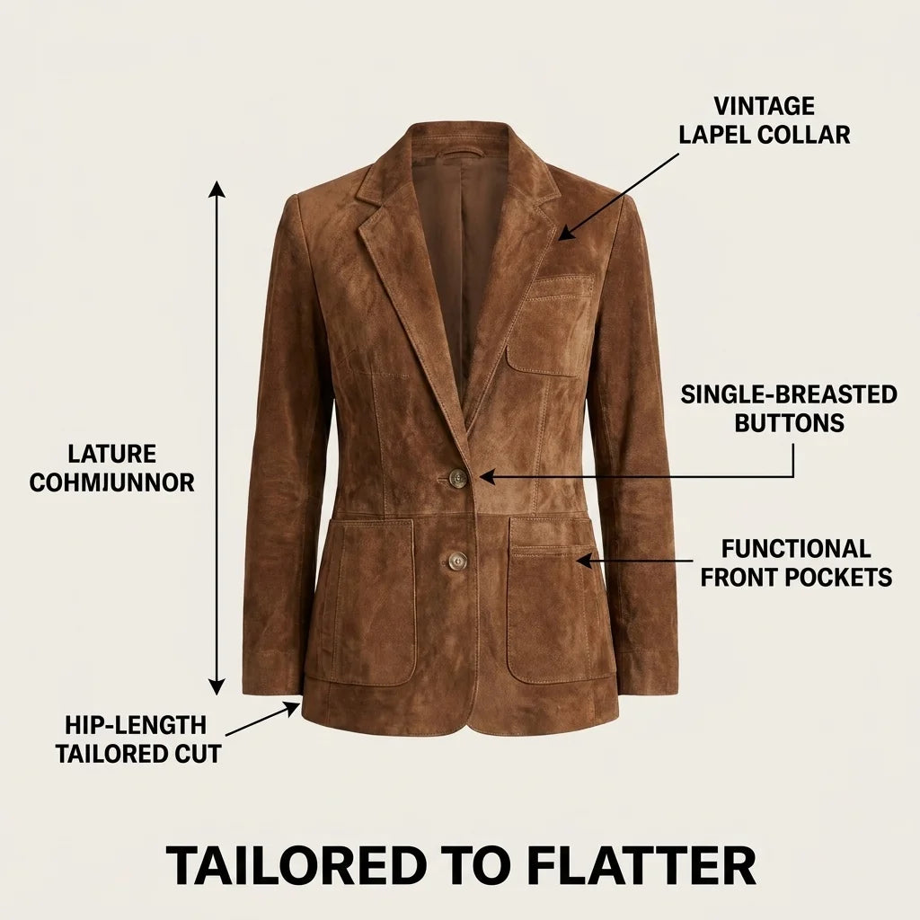 Button-Down Suede Blazer for Women