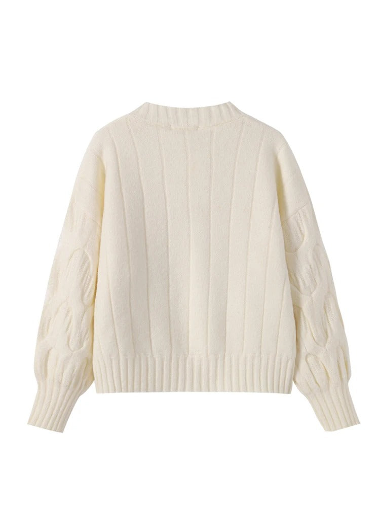 Jersey de punto de mujer con cuello en V y lazo grande – Elegante jersey con mangas de murciélago