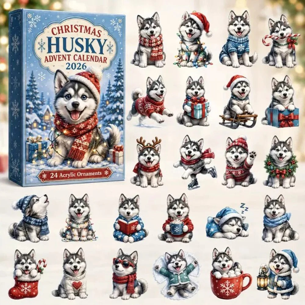 Julekalender til hunde 2026 – 24-dages nedtælling med husky-tema til hundeejere