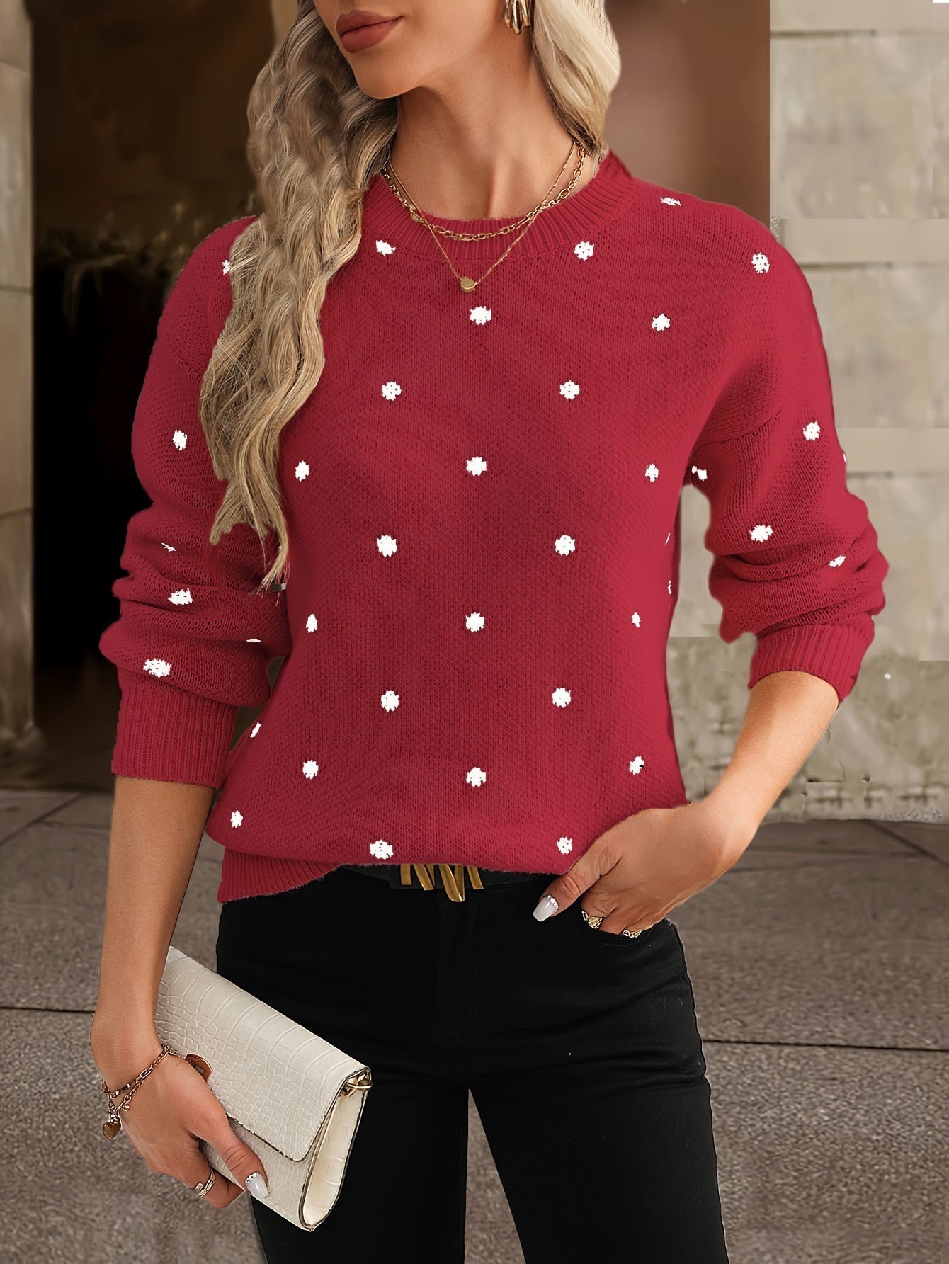Jersey de punto con lunares para mujer | Cuello redondo