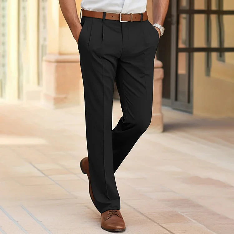 Pantaloni da ufficio da uomo a gamba dritta | Pantaloni business casual in misto cotone traspirante | Pantaloni leggeri a vita media per tutti i giorni