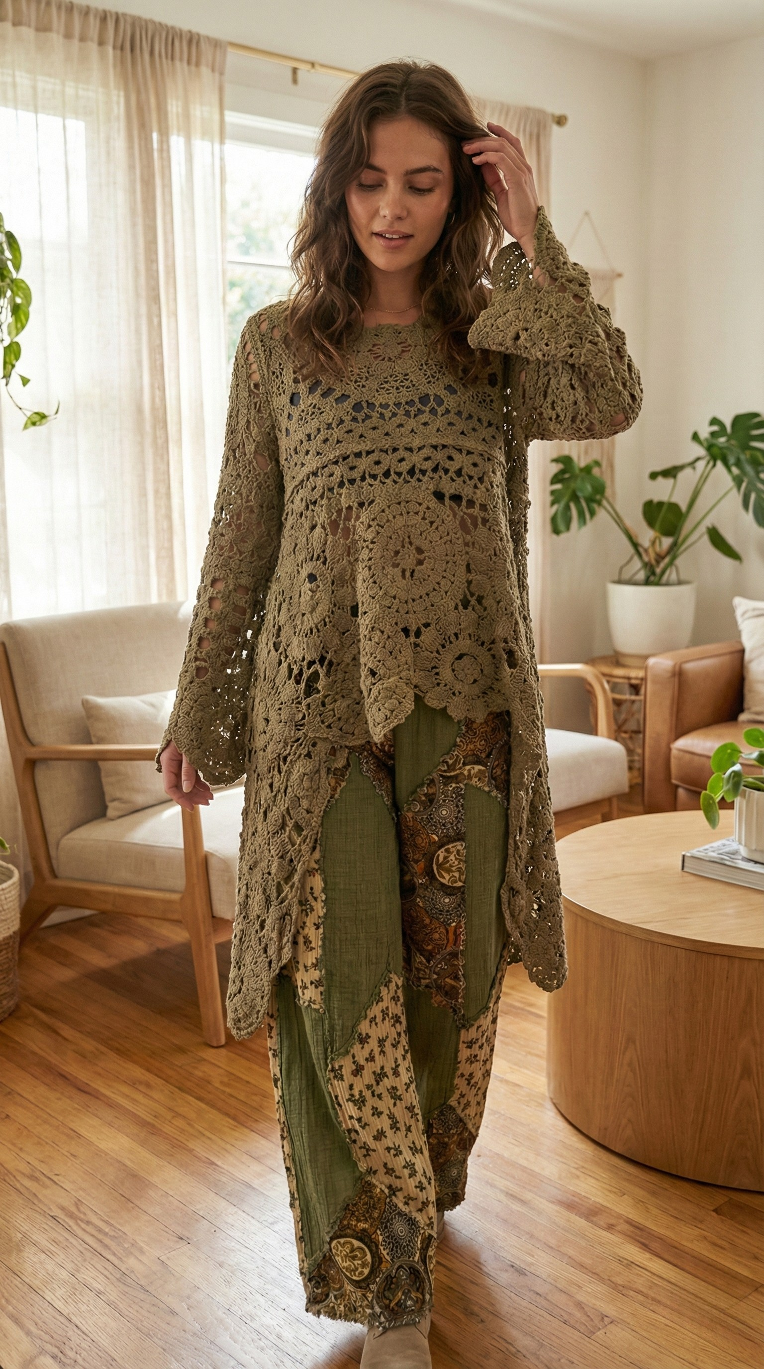 Pulover croșetat pentru femei, cu textură boho lejeră