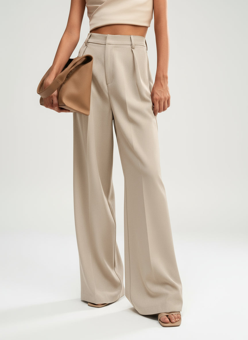 High Waist Wide Leg Tailored Trousers for Women | Smart Office Dress Pants with a Structured Waist and Flowing Silhouette