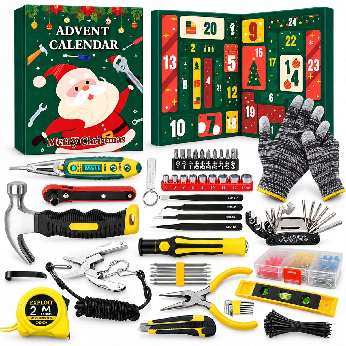 Calendrier de l'Avent de Noël pour homme 2026 – Coffret d'outils à main pour les 24 jours