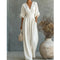 Women's V-Neck Wide Leg Jumpsuit - Lightweight Short Sleeve Fluid One-Piece with Cinched Waist for Summer and Evening Events