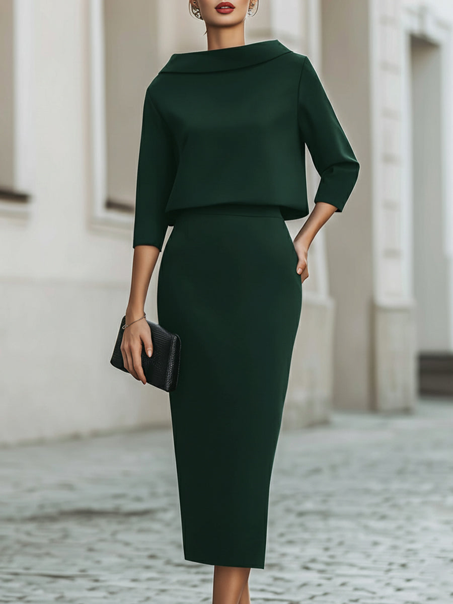 Naisten Hameasu | 2-Osainen, Midi-Hame | Elegantti Toimistoasu