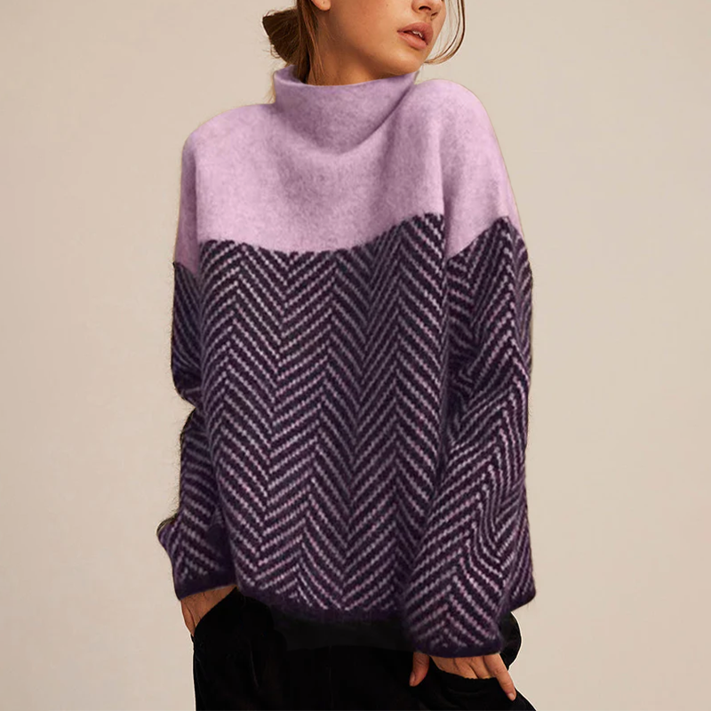 Color Block Turtleneck Sweater for Women - Image 2