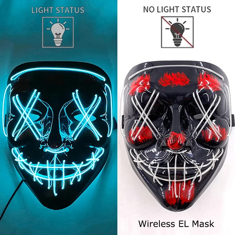 Bezdrátová neonová LED maska na pročištění – maska na Halloween a cosplay, která svítí ve tmě