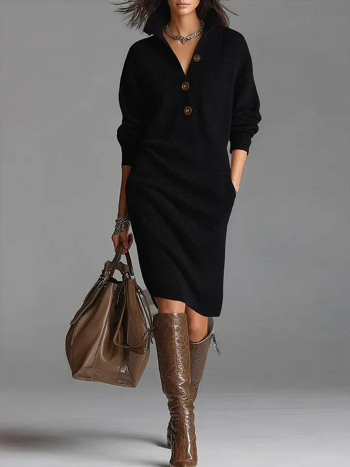 Button-Front Ribbed Midi Dress for Women - Image 4