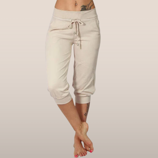 Damskie spodnie capri | W pasie ze sznurkiem