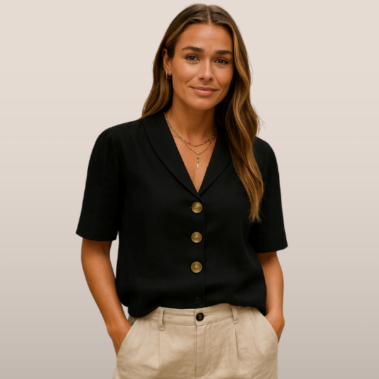 Lena - Women’s Blouse with Scarf Collar and Front Button Closure