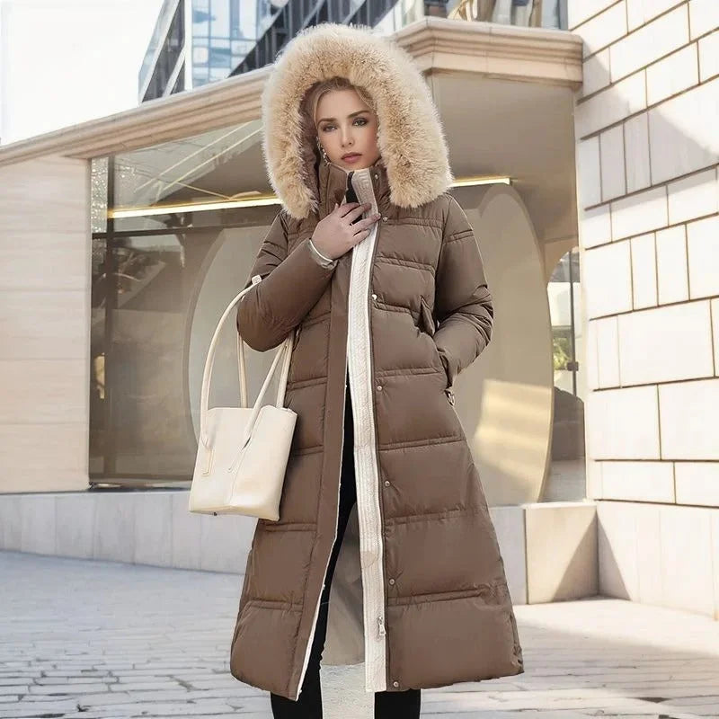 Designer winter parka with fur hood