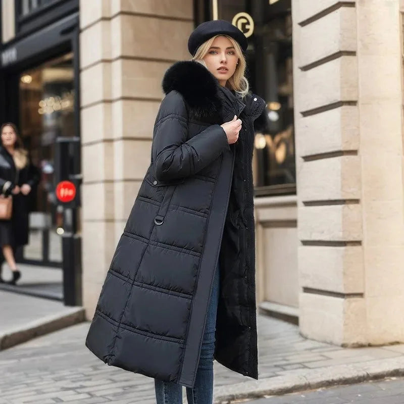 Designer winter parka with fur hood
