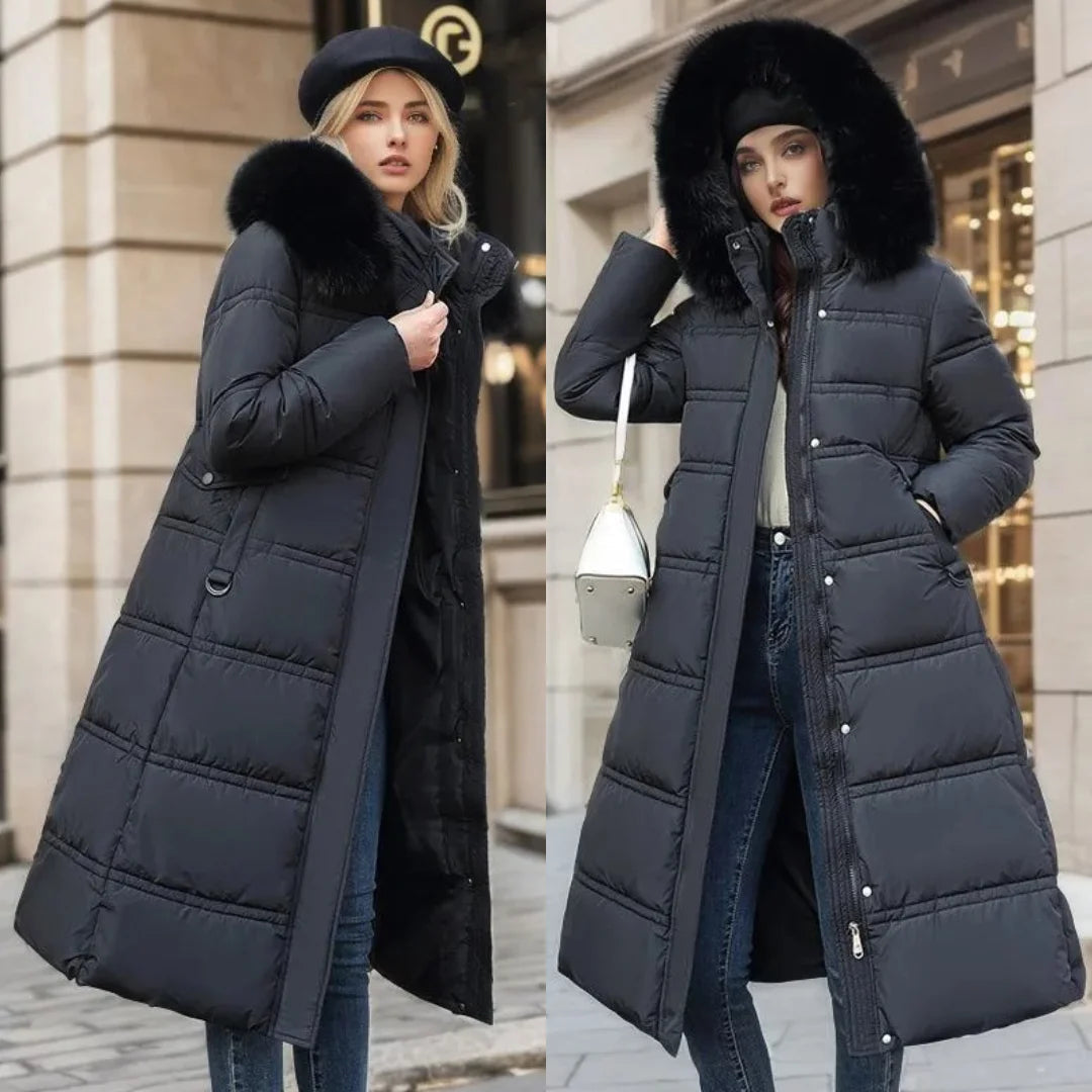 Designer winter parka with fur hood