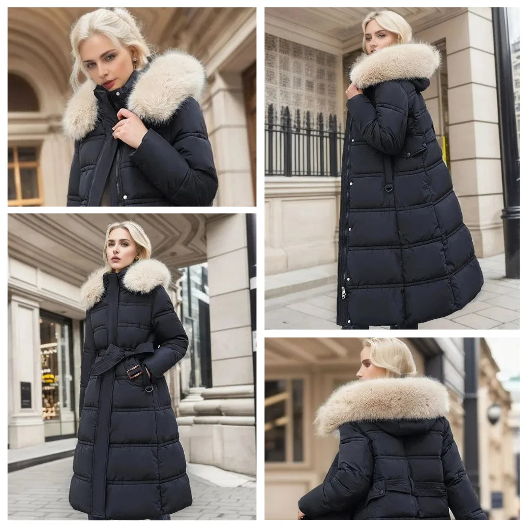 Designer winter parka with fur hood