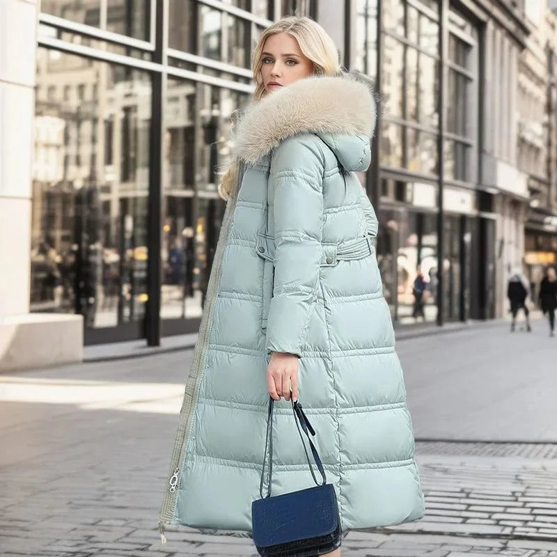 Designer winter parka with fur hood
