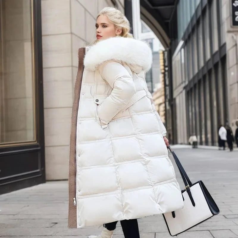Designer winter parka with fur hood