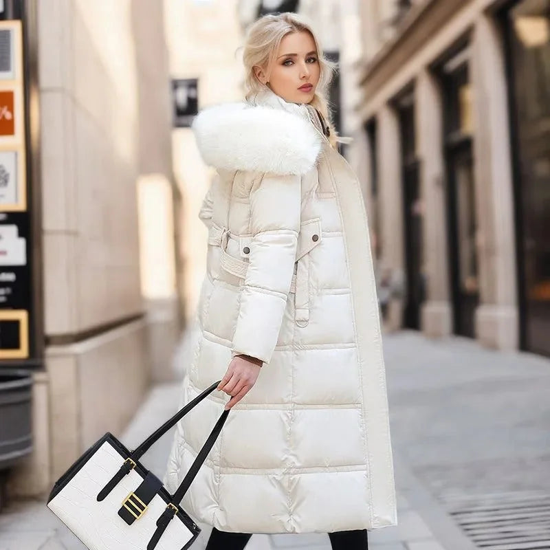 Designer winter parka with fur hood