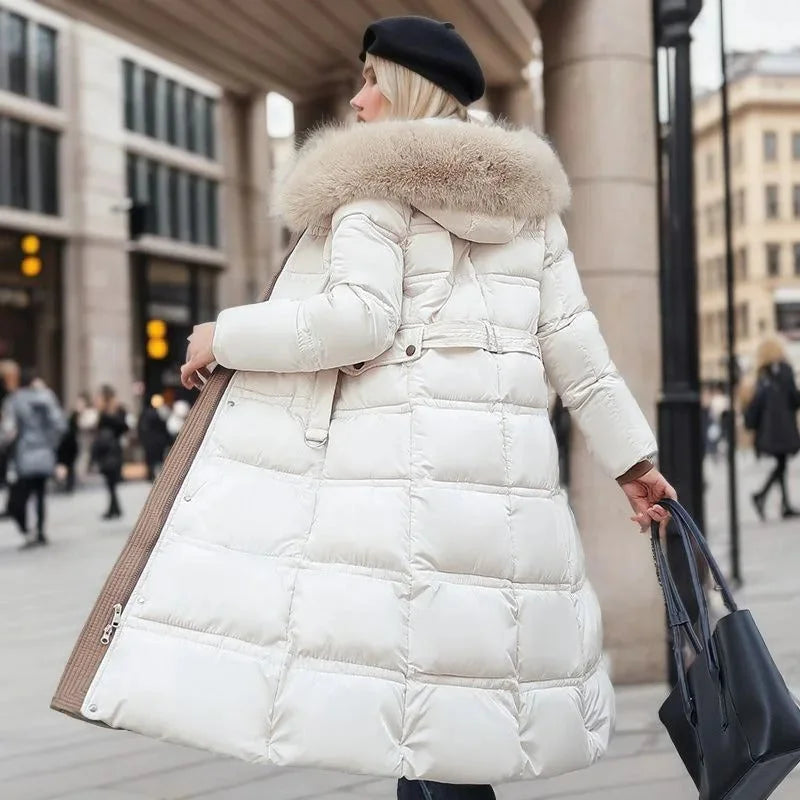 Designer winter parka with fur hood