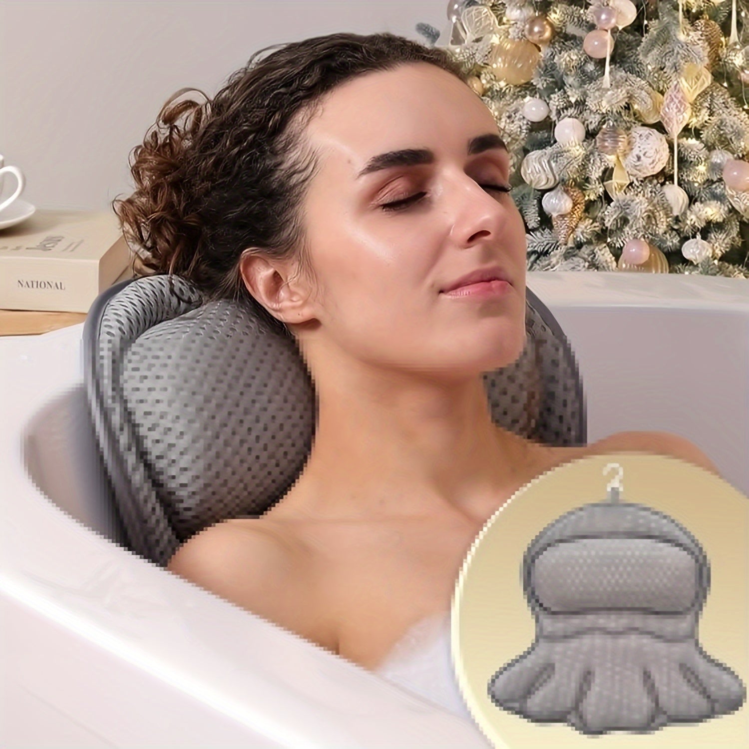 Koupelový polštář LuxieSpa 4D Luxe - prodyšný polštář s oporou krku a zad pro relaxační koupel