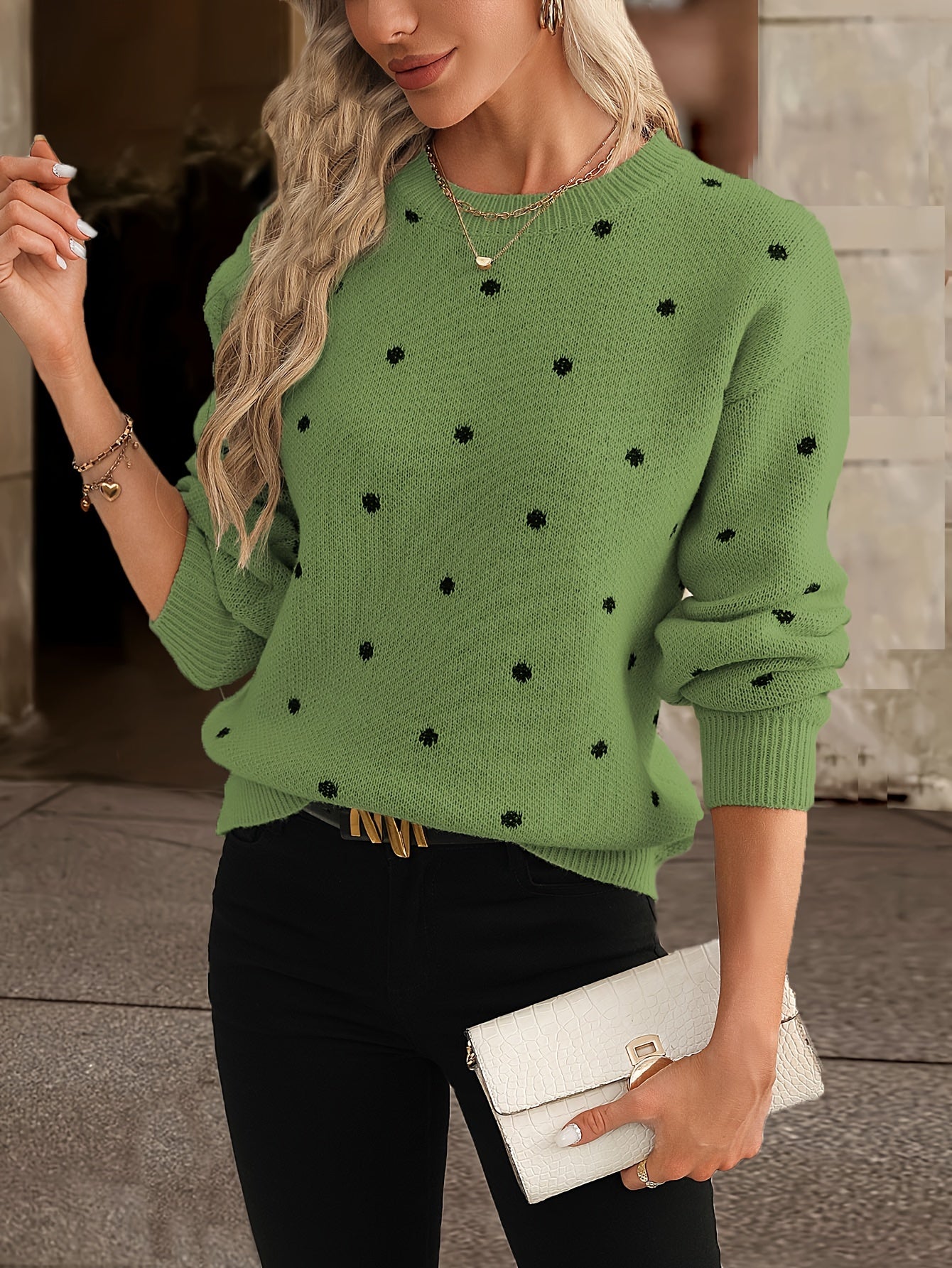 Jersey de punto con lunares para mujer | Cuello redondo