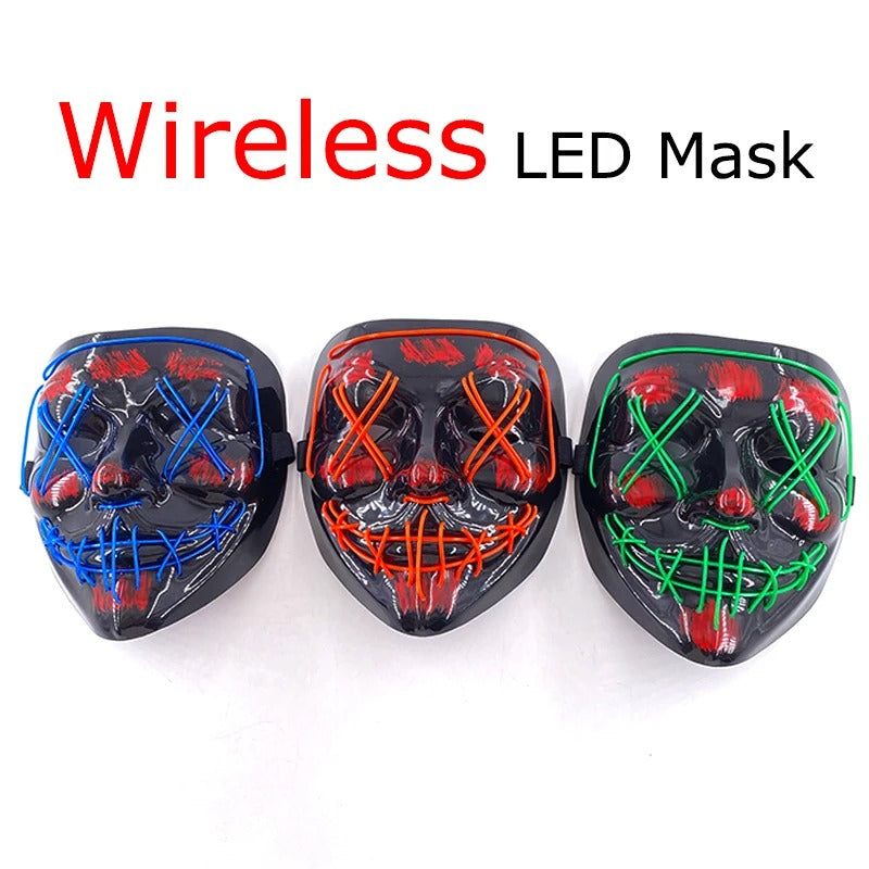 Bezdrátová neonová LED maska na pročištění – maska na Halloween a cosplay, která svítí ve tmě
