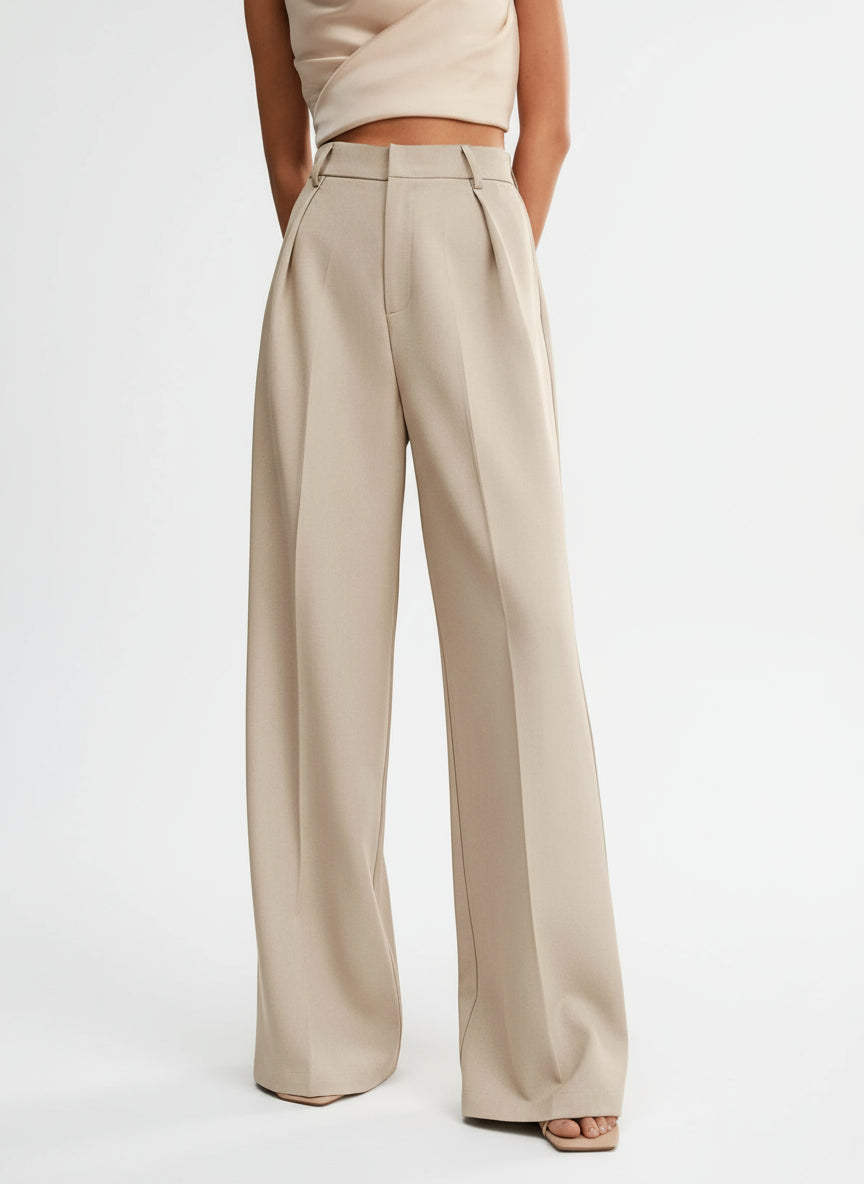High Waist Wide Leg Tailored Trousers for Women | Smart Office Dress Pants with a Structured Waist and Flowing Silhouette