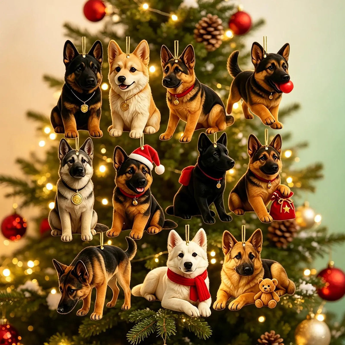 Vianočný adventný kalendár s nemeckým ovčiakom 2026, 24 kusov, 2D ploché ozdoby s motívom nemeckého ovčiaka, vianočné odpočítavanie, prekvapivý darček