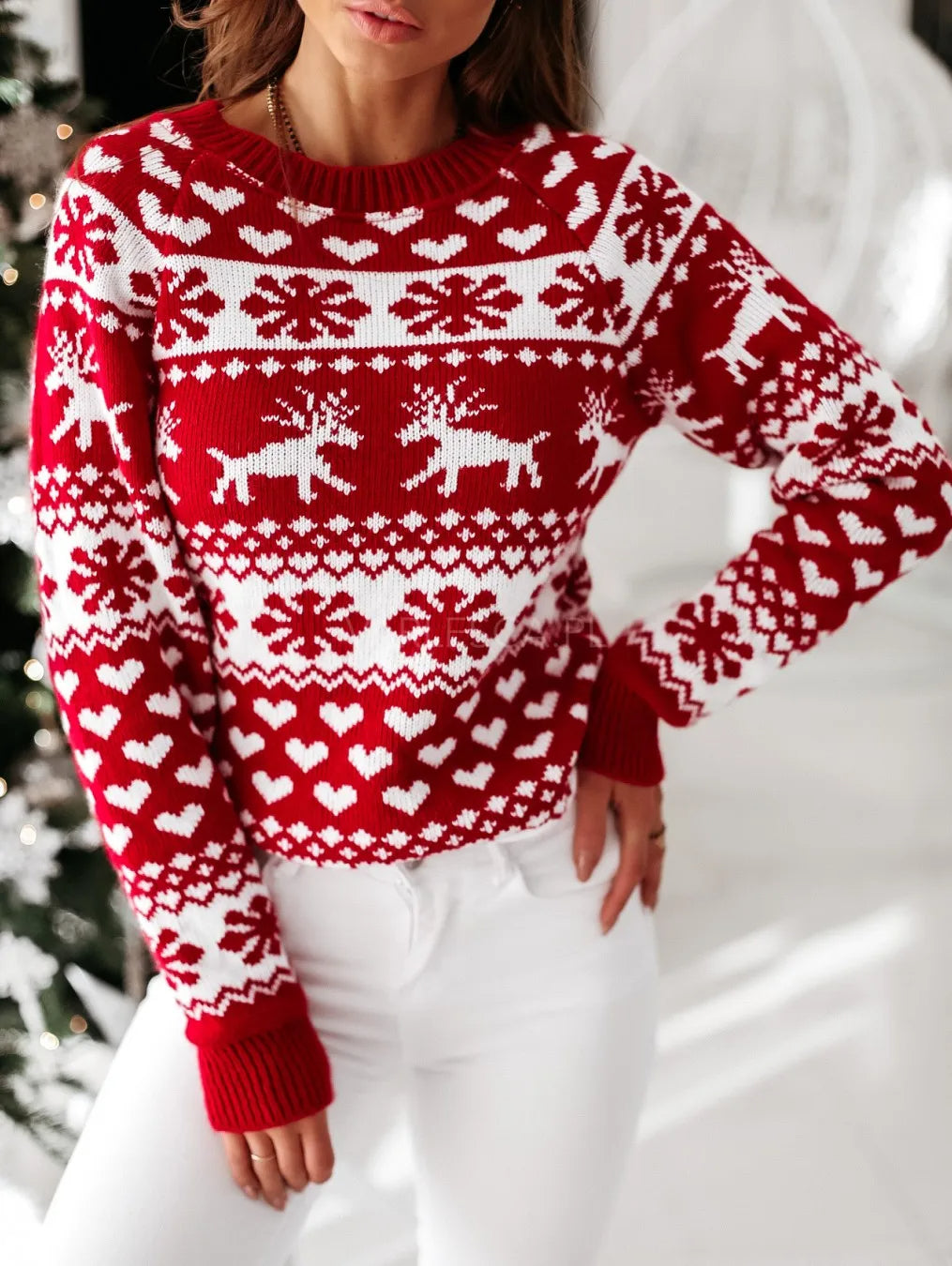 Pull de Noël tricoté pour femmes - Lilas