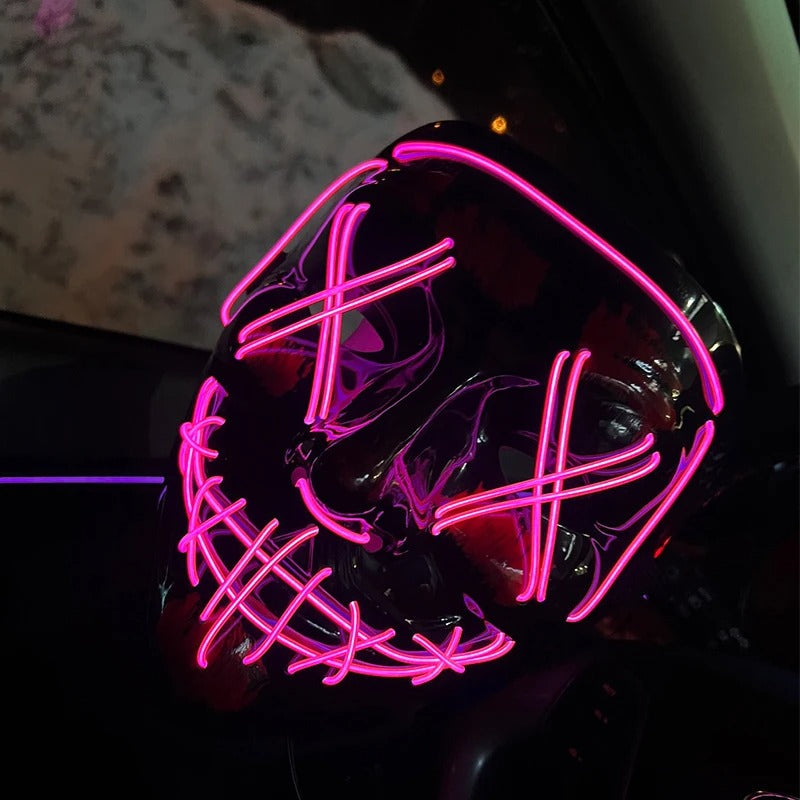 Bezdrátová neonová LED maska na pročištění – maska na Halloween a cosplay, která svítí ve tmě