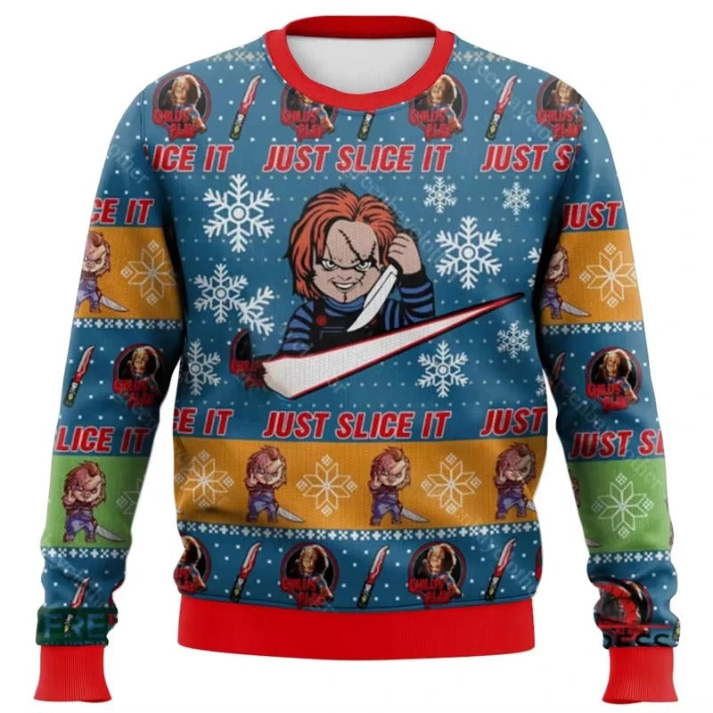 Felpa natalizia con grafica “Good Guys” – Pullover a maniche lunghe a righe colorate