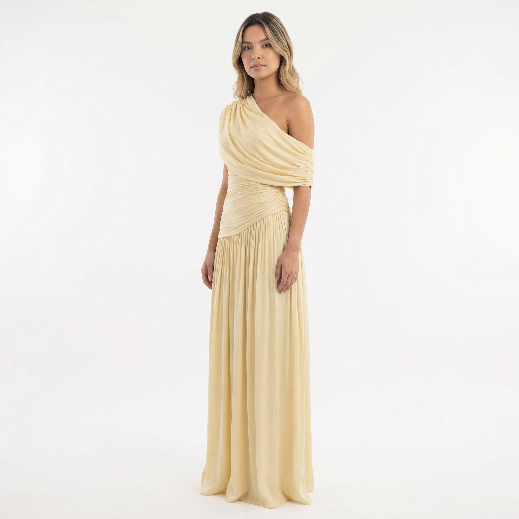 Women's One Shoulder Maxi Dress | Pleated Formal Evening Gown | Asymmetric Party Dress for Weddings and Special Occasions